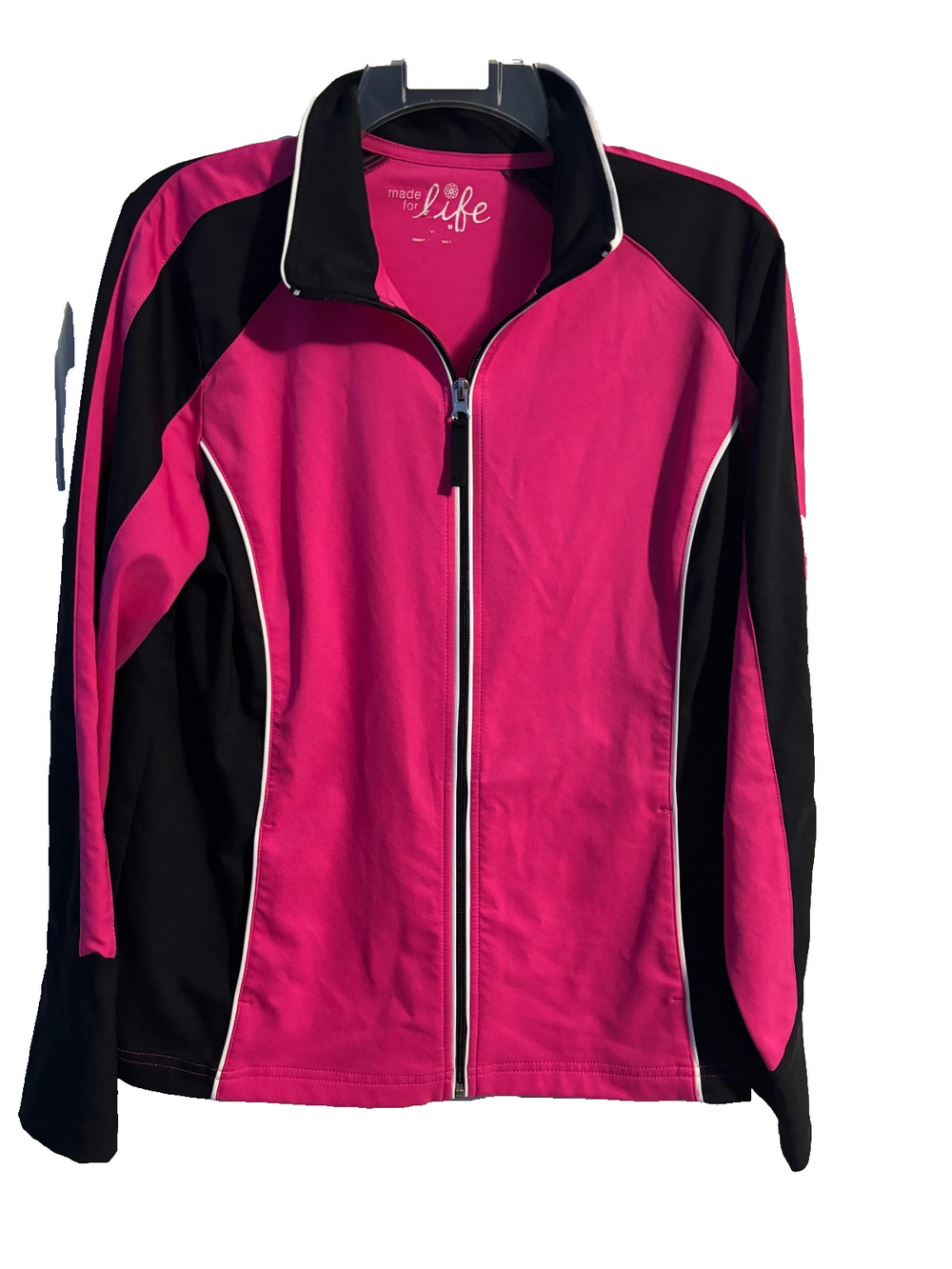 Made For Life Women’s Size M Pink Black Full Zip Track Jacket Activewear Piping